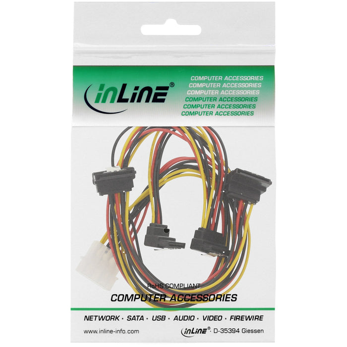 Cable En Y De Alimentación Interna Inline 1x Molex A 4x Sata En Ángulo Con Pestillos 40+55cm