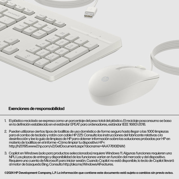 EAN 0198701735489 - HP 225 Wired Mouse and Keyboard Combo G2 Cashmere White teclado Ratón incluido Oficina USB Blanco imagen 4