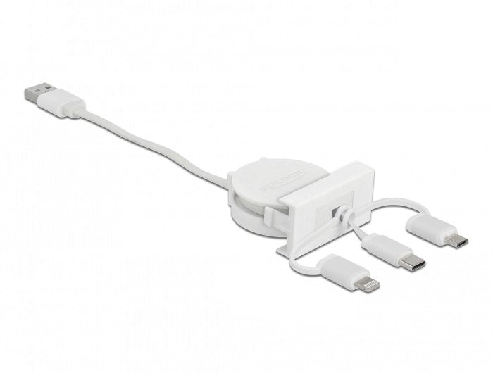 Delock Easy 45 Modul Usb 2.0 3 In 1 Aufrollcable Usb Typ-A Zu Usb-C, Micro Usb Und Lightning Weiss