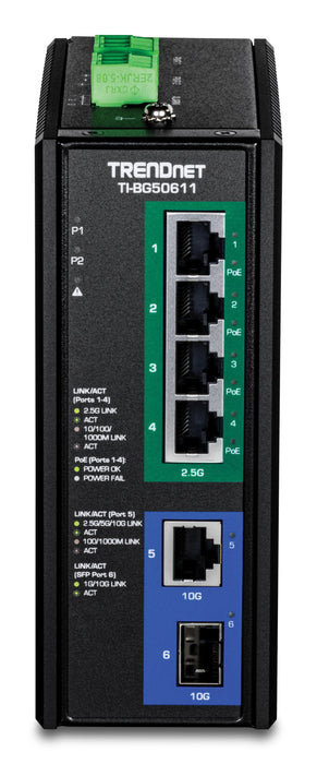 Trendnet Industrial Switch 6-Port 2.5g Poe++ 1sfp+ Din-Rail