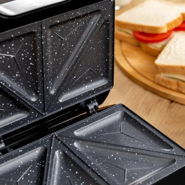 Sandwichera Cecotec Rock'Ntoast Classic +. 800 W, 2 Sándwiches Con Acabados En Acero Inoxidable, Placas Triangulares Con Revestimiento Antiadherente, Libre De Pfoa, Asa Tacto Frío