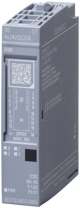 Siem 6es7132-6bd21-0ba0 Simatic Et 200sp Dq 4x24vdc 2a St Vpe 1