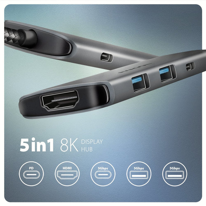 EAN 8595247907806 - Axagon HMC-5H8K USB 5Gbps hub 2x USB-A USB-C HDMI 8k/30Hz PD 100W kabel USB-C Alámbrico USB 3.2 Gen 1 (3. imagen 2