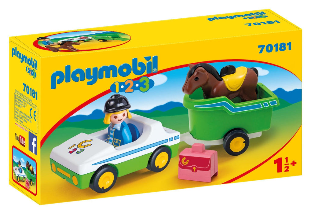 Playmobil 70181 1.2.3 Coche Con Remolque Para Caballos