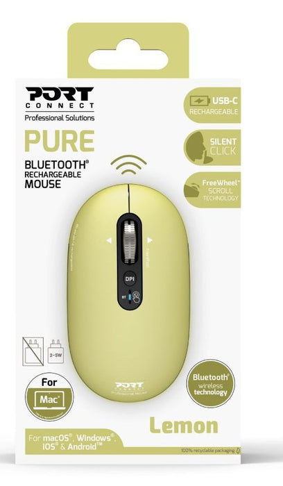 Port Designs Professional Bluetooth Mouse Built-In Usb-C Rechargeable Battery Up To 1 Month Autonomy Freewheel Technology