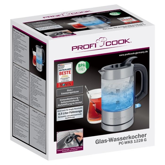 EAN 4006160012286 - ProfiCook PC-WKS 1228 G tetera eléctrica 0,5 L 1100 W Acero inoxidable, Transparente imagen 5