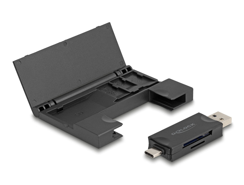 Delock Card Reader Usb 5 Gbps Usb Type-C   Typ-A Für Sd Und Micro Sd Speicherkarten Mit Praktischem Speicherkarten Etui - Schwarz