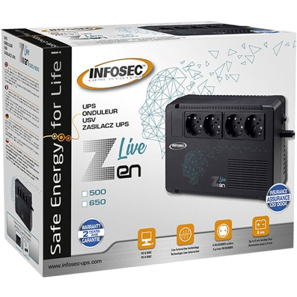 EAN 3700085660812 - Infosec Zen Live 500 sistema de alimentación ininterrumpida (UPS) Línea interactiva 0,5 kVA 300 W 4 salid imagen 4