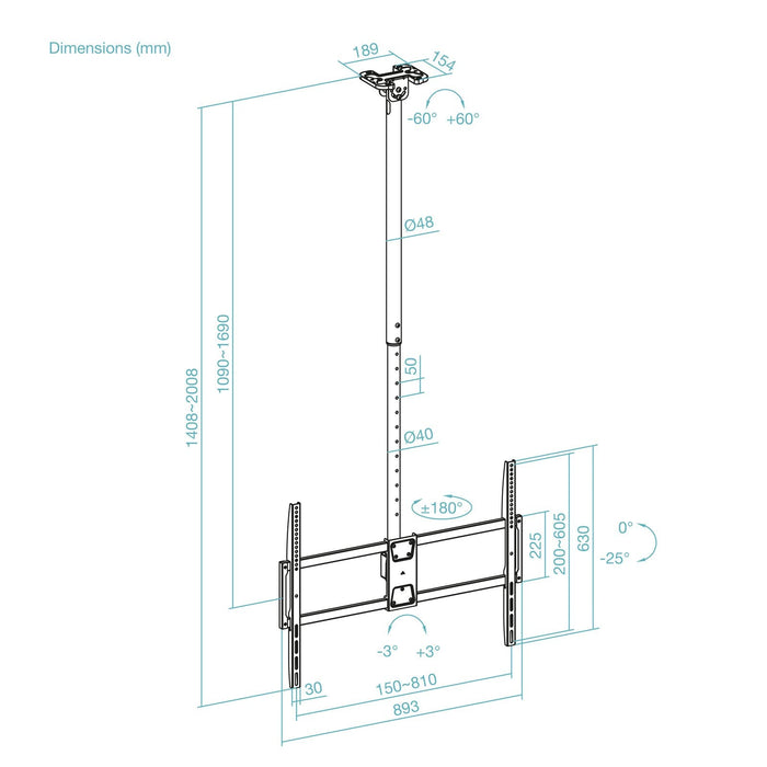 Soporte Techo Pant. 50-100" Gira/Incli/Exten Negro