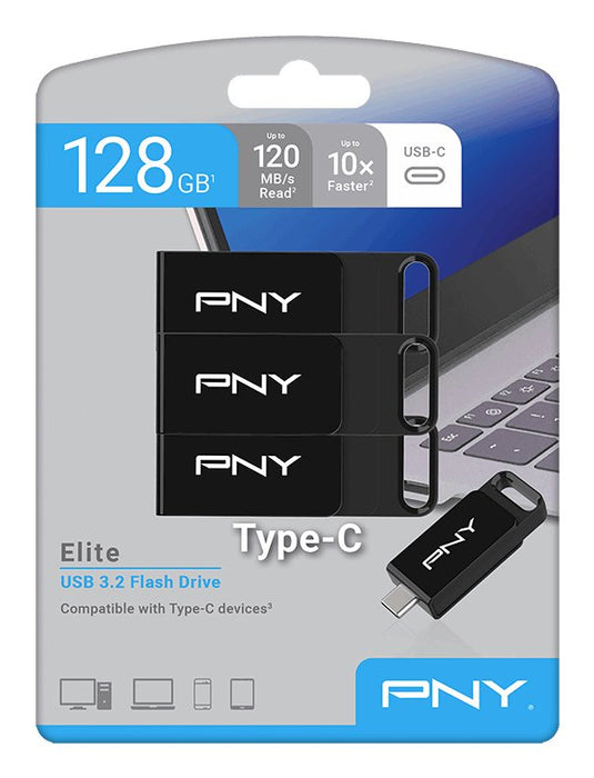 Usb-Mick 128gb Pny Elite Usb 3.2 Type-C Retail 3-Pack