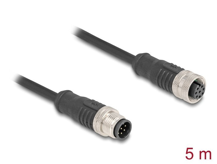 Delock 80805 Cable M12 Codificado A 8 Pin Macho A Hembra Pvc 5 M