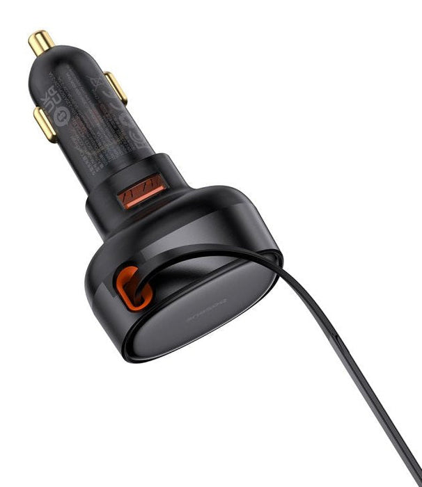 Baseus Enjoyment Pro Car Charger U+Retractable Type-C Cable 60w Cluster Black