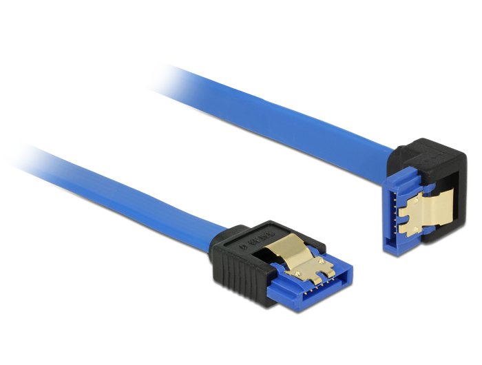 Delock Cable Sata 6 Gb S Buchse Gerade > Sata Buchse Unten Gewinkelt 100cm Blau Mit Goldclips