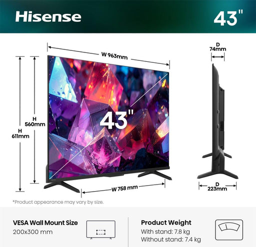EAN 6942351432410 - Hisense 43E7S PRO 109,2 cm (43") 4K Ultra HD Smart TV Wifi Negro 300 cd / m² imagen 2