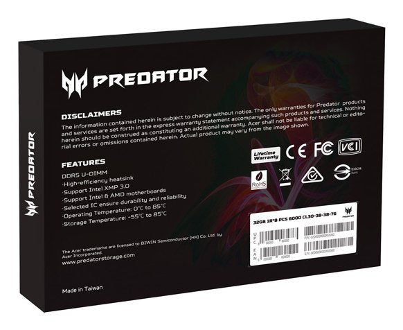 EAN 6955914638983 - Predator PALLASII-32GB-6000-1R8-2XV9 módulo de memoria 2 x 16 GB DDR5 6000 MT/s 288-pin DIMM imagen 12