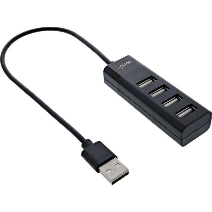 Hub Inline Usb 2.0 De 4 Puertos, Tipo A Macho A 4x Tipo A Hembra, Negro, 30 Cm, Diseño Delgado