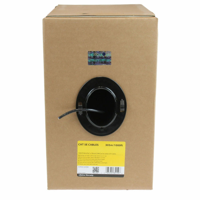 Startech.Com 1000 Ft Bulk Roll Of Black Cmr Cat5e Solid Utp Riser Cable Cat 5e Riser Cable Cat.5e Cmr Ethernet Cable 24 Awg Black (Wir5ecmrbk) Cable Al Por Mayor 304.9 M Utp Cat 5e Elevador Sólido Negro