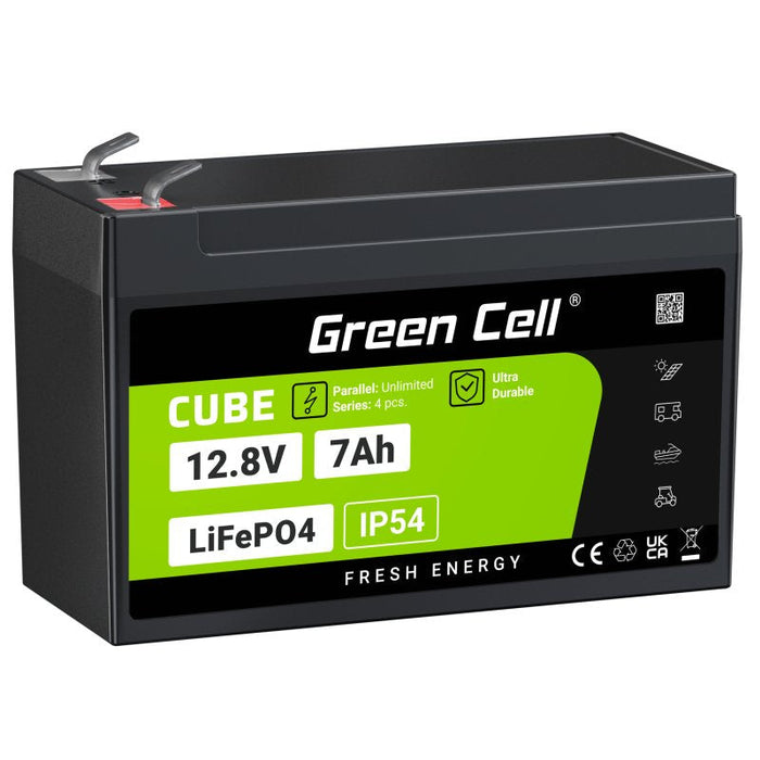 Green Cell Lfpgc12v7ah Cube Batería Lifepo4 7ah 12.8v 89.6wh Litio-Hierro-Fosfato Para Fuentes De Alimentación Ups, Monitoreo De Seguridad