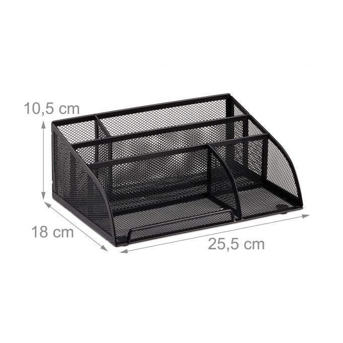 Relaxdays Escritorio-Organizer 5 Compartimentos, Metal Negro