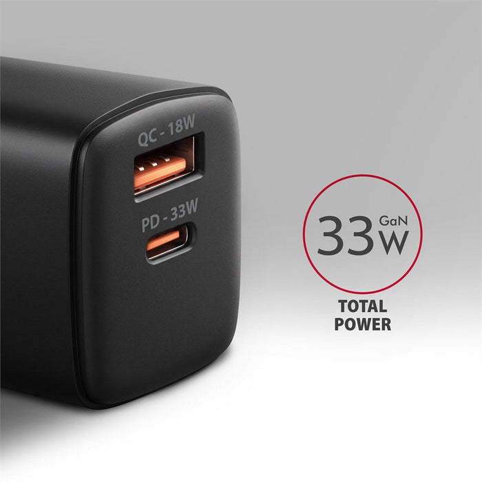 Acu-Pq33 Cargador De Red Gan 33w, 2x Port (Usb-C + Usb-A), Pd3.0/Pps/Qc4+, Negra