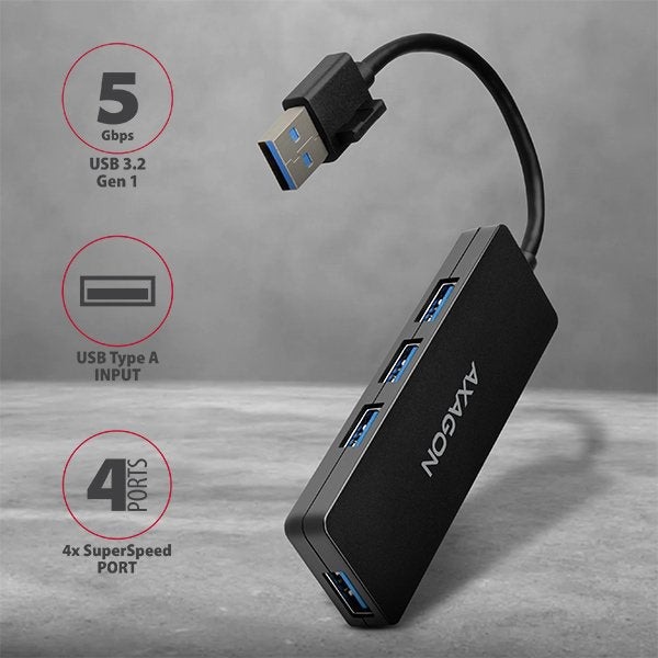 EAN 8595247904362 - Axagon HUE-G1A hub de interfaz USB 3.2 Gen 1 (3.1 Gen 1) Type-A 5000 Mbit/s Negro imagen 2
