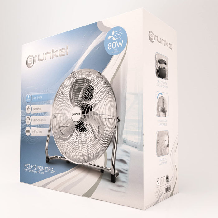 Ventilador De Suelo Industrial Grunkel Met-H16industrial 90w 3 Aspas 40cm 3 Velocidades