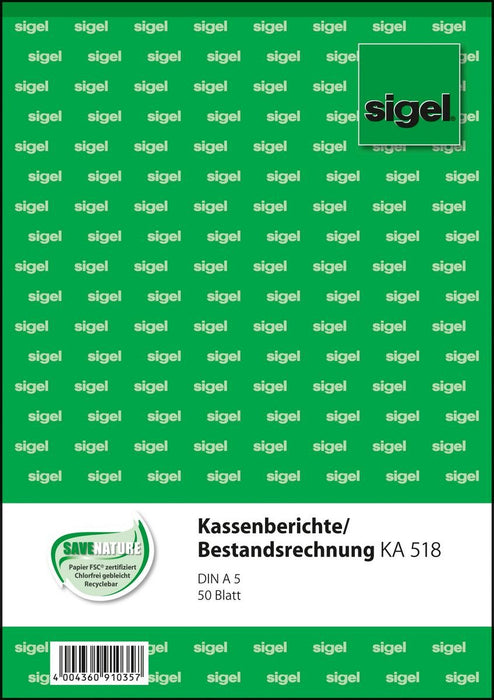 Sigel Kassenbericht/Bestandsrechnung - 50 Hoja - A5 (148 X 210 Mm)
