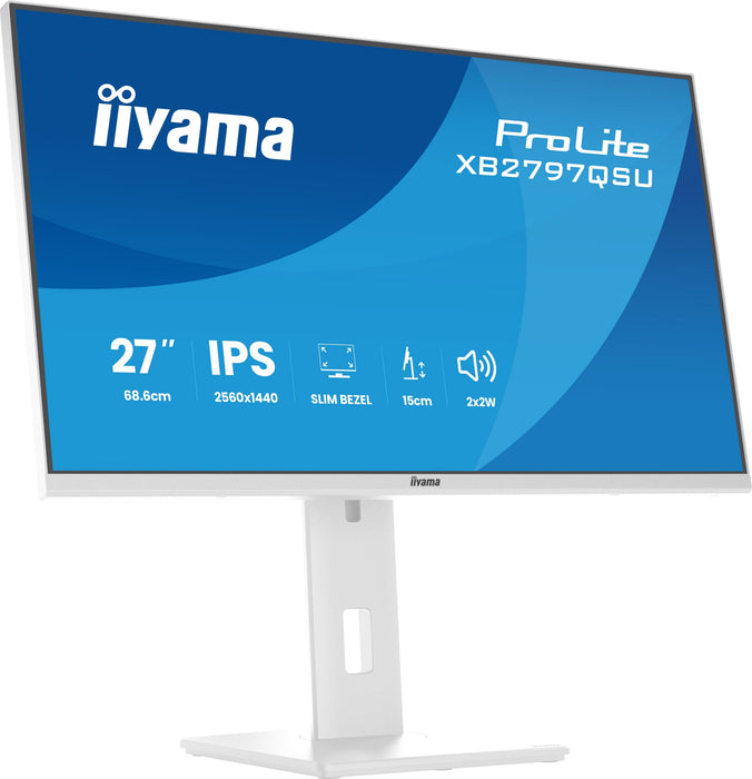 Monitor  Iiyama Prolite Xb2797qsu-W1 Led 27" 2560 X 1440 Qhd @ 75 Hz Ips 350 Cd/M² 1000:1 1 Ms 2xhdmi Displayport Altavoces Mate Blanco