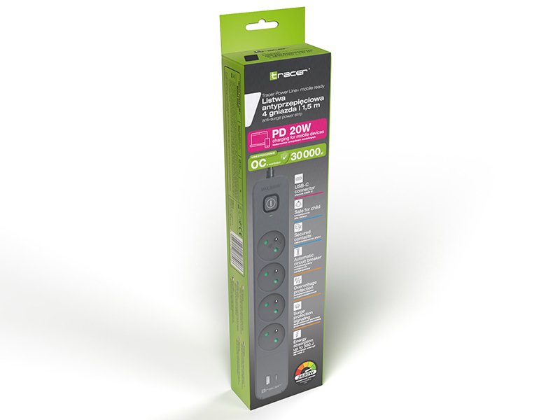 Tracer Power Line+ 1,5 M 4 Gniazd Usb Pd18w Grafitowy