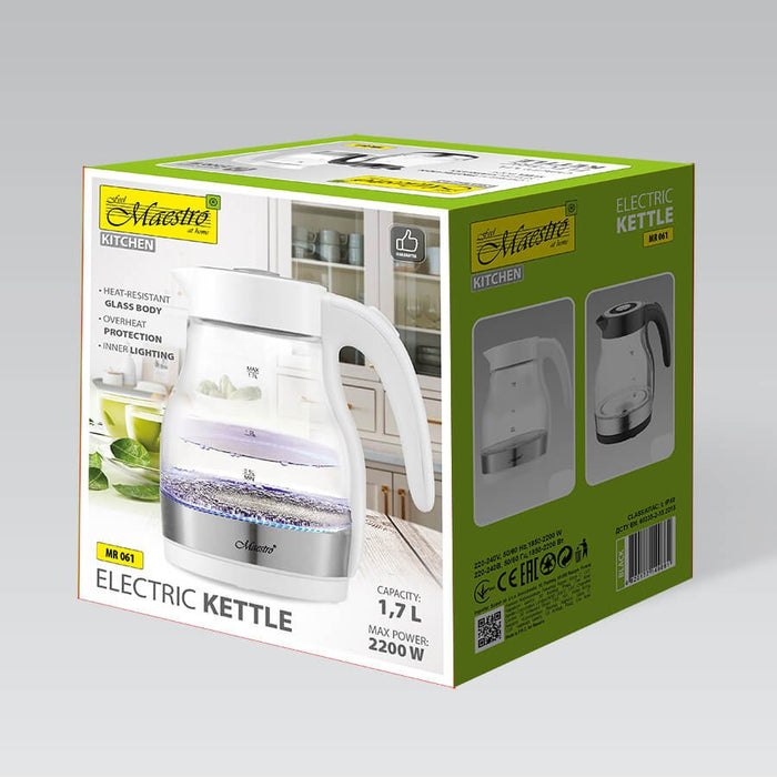 EAN 4820096559017 - Maestro MR061 tetera eléctrica 1,7 L 2200 W Transparente, Blanco imagen 4