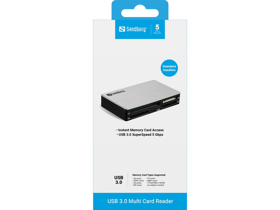 EAN 5705730133732 - Sandberg 133-73 lector de tarjeta USB 3.2 Gen 1 (3.1 Gen 1) Type-A Negro, Plata imagen 2