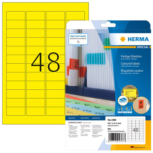 EAN 4008705043663 - HERMA 4366 etiqueta de impresora Amarillo Etiqueta para impresora autoadhesiva imagen 1