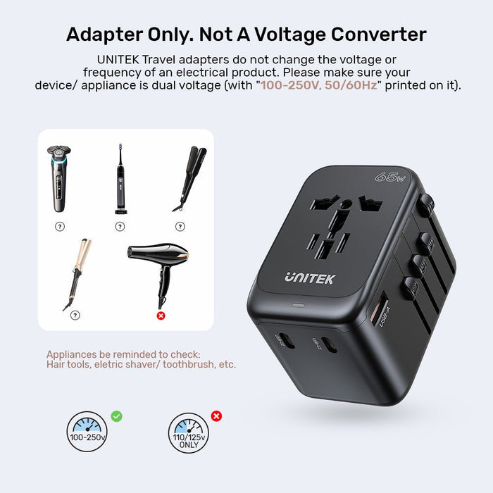 Unitek Ladowarka Podrózna Eu/Us/Uk/Aus Pd 65 W