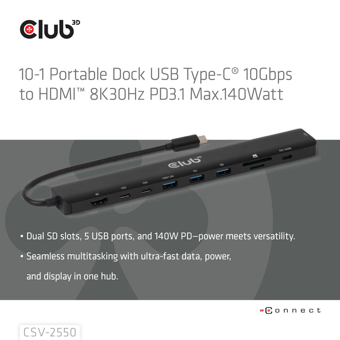 EAN 8719214473389 - CLUB3D CSV-2550 base para portátil y replicador de puertos Alámbrico USB Tipo C Negro imagen 12