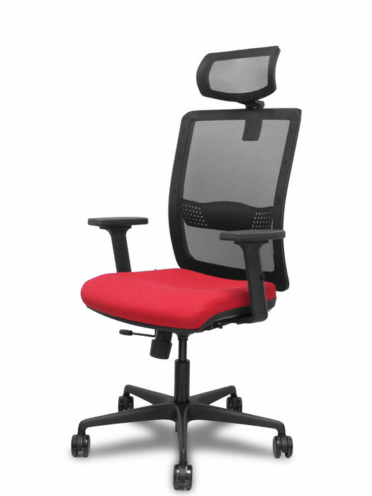 Piqueras Y Crespo Silla Haches Traslack Malla Negra Asiento Bali Rojo Brazos 2d Ruedas 65mm Cabecero Regulable
