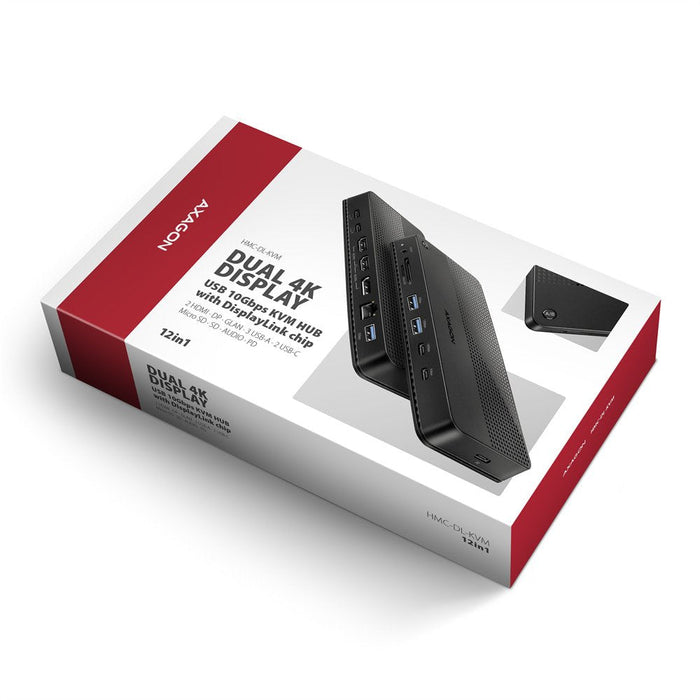 Hmc-Dl-Kvm Base De Conexión Usb-C 12w1 + Kvm 2 Pc, Displaylink, 10gbps, 3x Usb-A, 2x Usb-C, 2x Hdmi 4k/60hz, Dp, Lan 1gbps, Sd/Microsd, Audio, Pd 100w