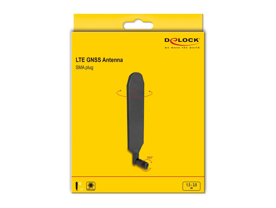 Delock 90103 Antena Lte Gnss Macho Sma 1,5 - 3,0 Dbi Omnidireccional Giratoria Con Unión De Inclinación Negro