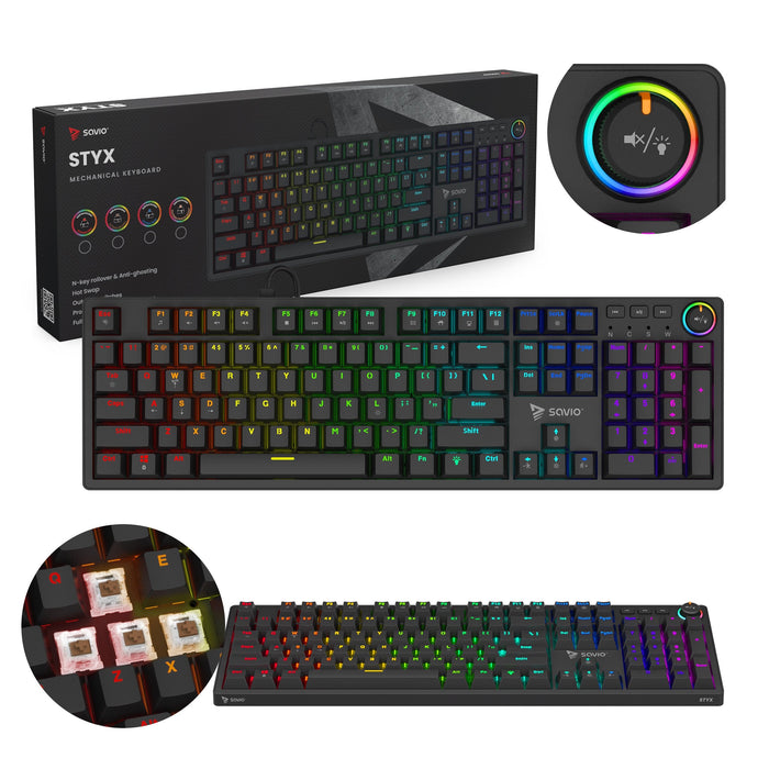 Savio Styx Outemu Brown Teclado Juego Usb Qzerty Internacional De Ee.Uu. Negro