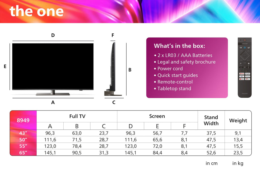 Philips The One 55pus8949/12, Televisor Led De 139 Cm 55", Antracita/Cromo, Ultrahd/4k, Wlan, Ambilight, Dolby Vision, Hdr, Panel De 120 Hz 55pus8949/12
