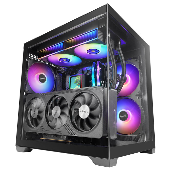 Caja Pc  Microatx Mars Gaming Mc-View3 Gpu Max 330mm Cristal Templado Panoramico Argb Usb-C Negra
