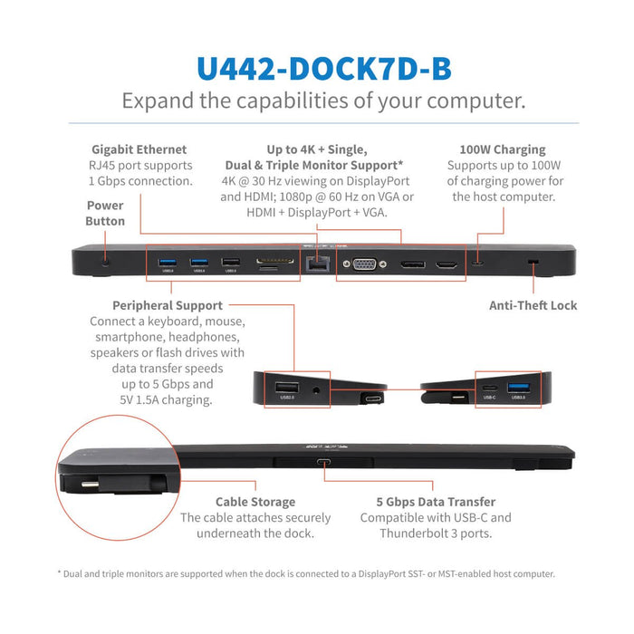 EAN 0037332250698 - Tripp Lite U442-DOCK7D-B base para portátil y replicador de puertos Alámbrico USB 3.2 Gen 1 (3.1 Gen 1) T imagen 3