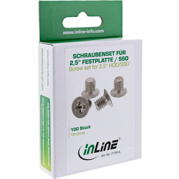 100 Piezas Pack Tornillo Inline Para Hdd/Ssd De 2,5", 3 Mm, Cabeza Plana, Plateado