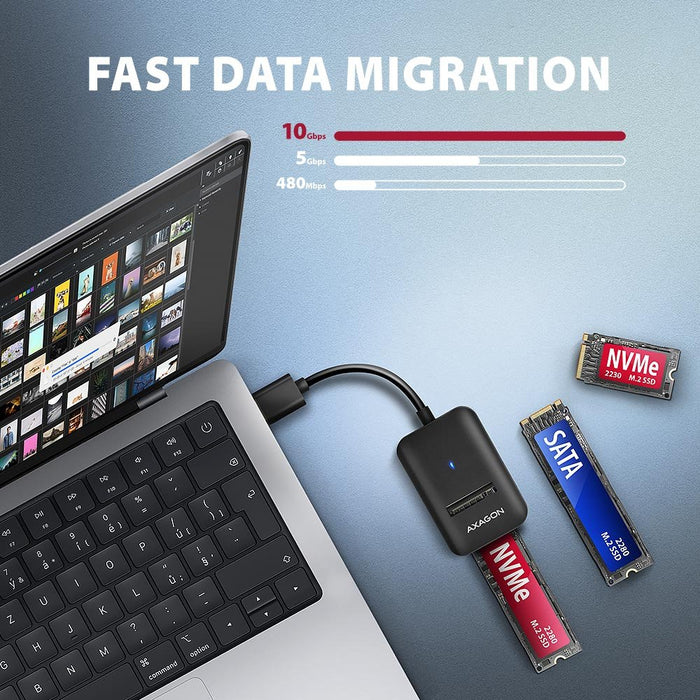 EAN 8595247908896 - Axagon ADM2-AM USB-A 10Gbps - M.2 NVMe & SATA SSD adaptér, kabelis USB-A 10cm Caja externa para unidad de imagen 3