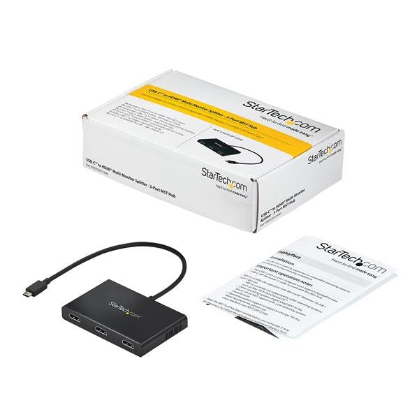 Startech.Com Splitter Divisor Usb-C A 3 Puertos Hdmi Hub Concentrador Ladrón Mst Usb Tipo C De 3 Puertos Adaptador De Vídeo Usb-C Macho A Hdmi Hembra 30 Cm Negro Admite 4k30hz (3840 X 2160) Para P/N: Tb33a1c
