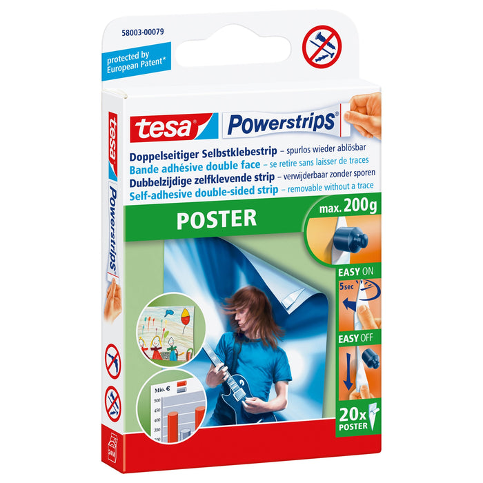 Cinta Adhesiva Tesa Powerstrips, Paquete De 20, Para Objetos De Hasta 200 Gramos De Peso