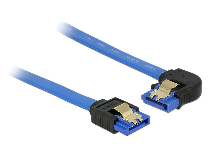 Delock Cable Sata 6 Gb/S Receptacle Straight > Sata Receptacle Left Angled 30cm Blue With Gold Clips