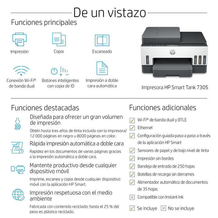 EAN 0195908302506 - HP Smart Tank 7305 All-in-One Printer Inyección de tinta térmica A4 4800 x 1200 DPI 15 ppm Wifi imagen 5