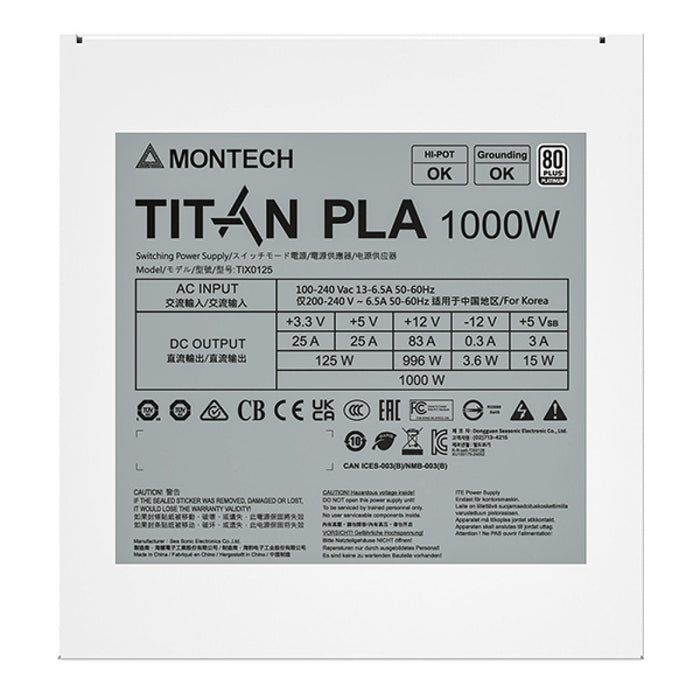 Titan Pla 1000w - 80 Plus & Cybenetics Platinum Modular Pcie 5.1 - 1000 (Titan Pla 1000w)