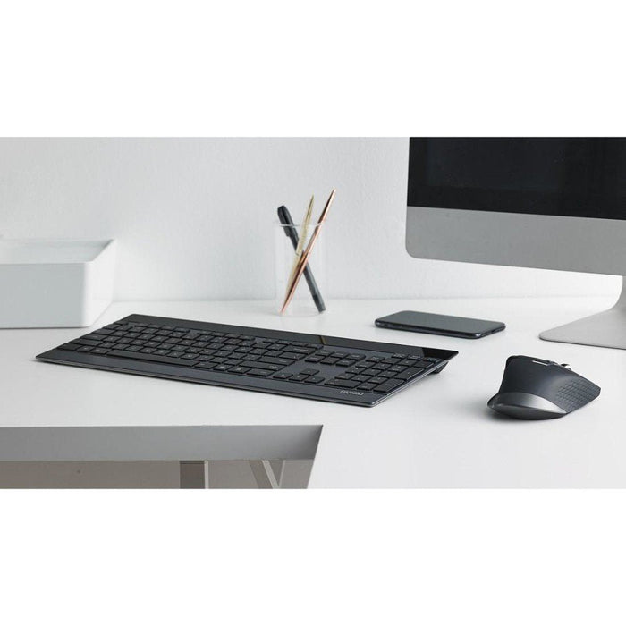Rapoo Cableloses Ultraflaches Multi-Mode-Deskset 9900m Qwertz Keyboard + Mouse Black