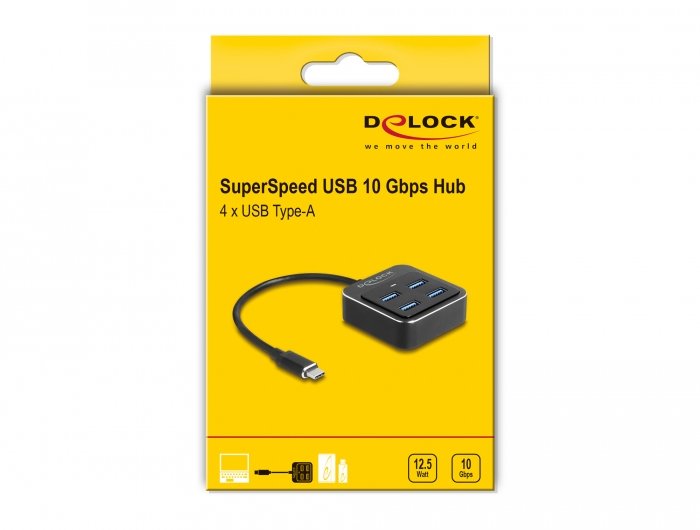 Delock 64191 Hub De Interfaz Usb 3.2 Gen 2 (3.1 Gen 2) Type-C 10000 Mbit/S Negro